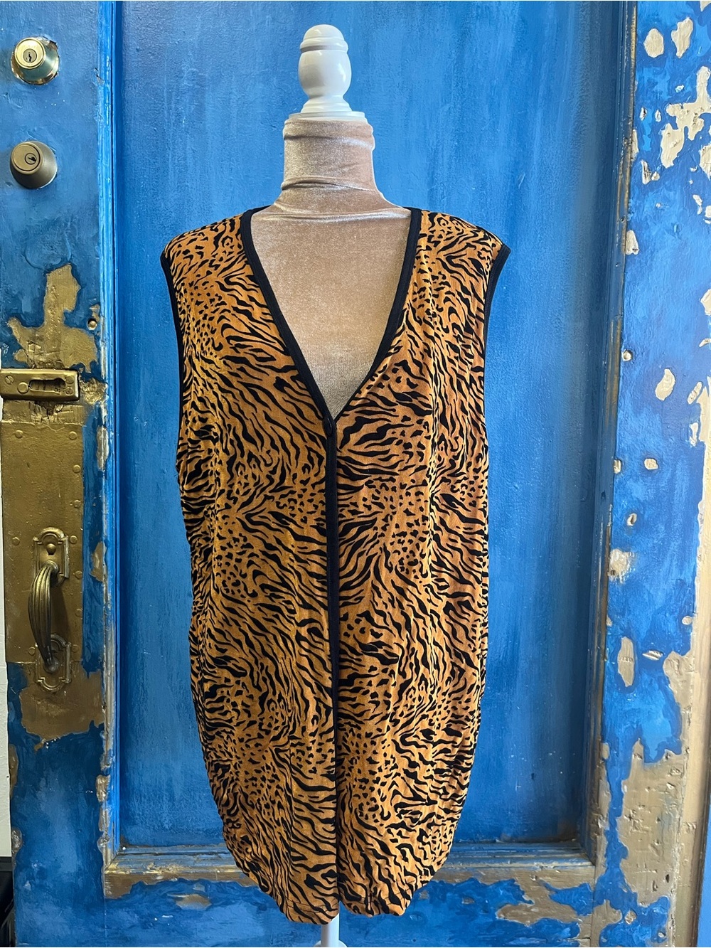 Women's Tiger Print Swim Cover-Up Vest in Tan and Black